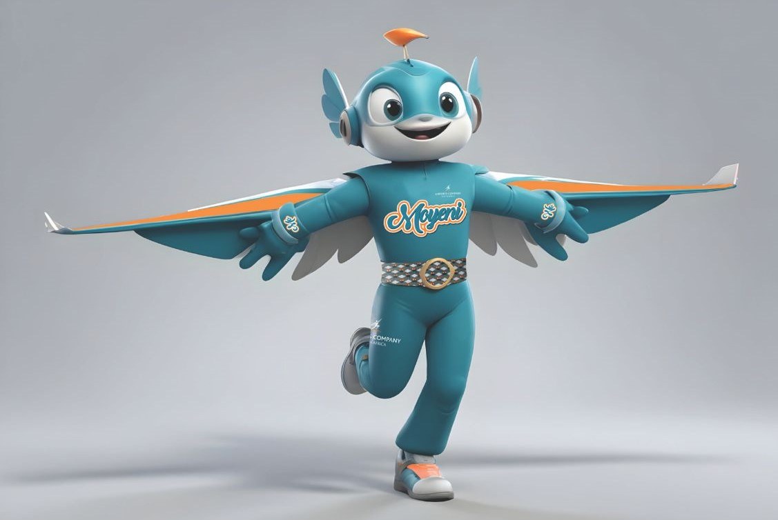 Moyeni, the Airports Company South Africa mascot, with wings spread